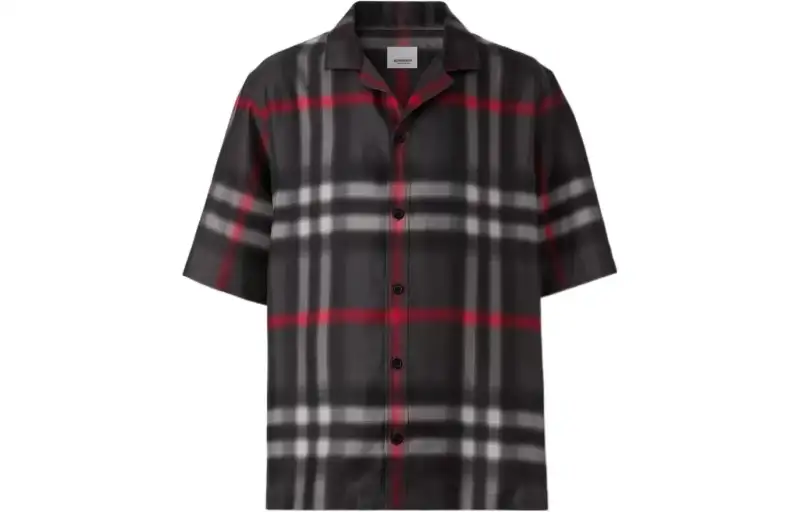 Burberry Short Sleeve Blurred Check Silk Shirt