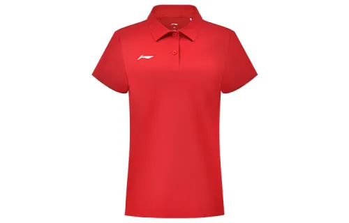 Li Ning Polo Shirts Unisex Red Polo Collar Moderate Straight Fit