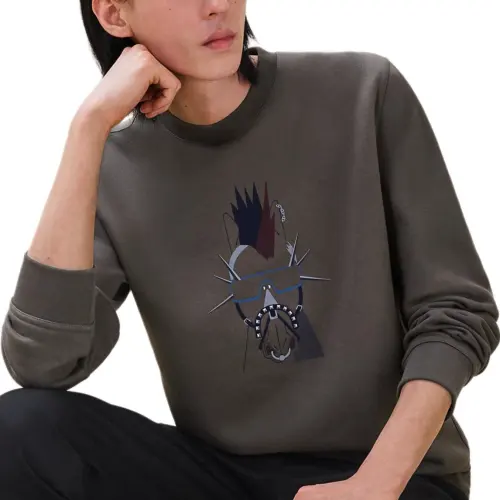 HERMES Sweatshirts Men's Gray Crew Neck Moderate Other