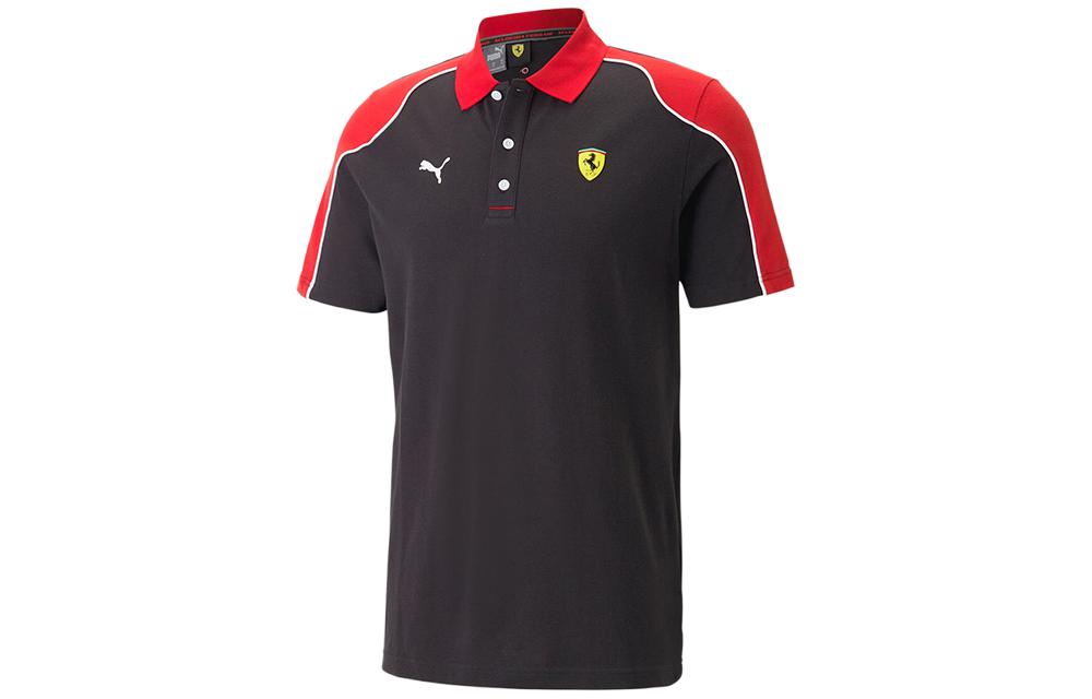 PUMA Polo Shirts Men's Black Red Polo Collar Moderate Straight Fit
