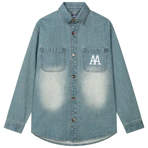 MIND ERROR Shirts Unisex Blue Lapel Moderate Denim