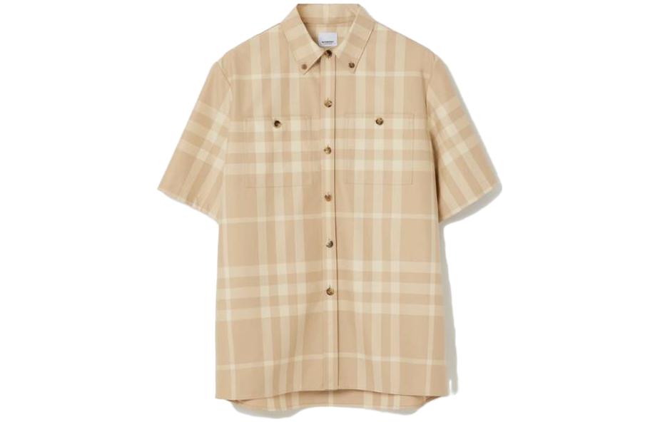Burberry Burberry SS23 plaid striped single-breasted lapel short-sleeved shirt for men beige