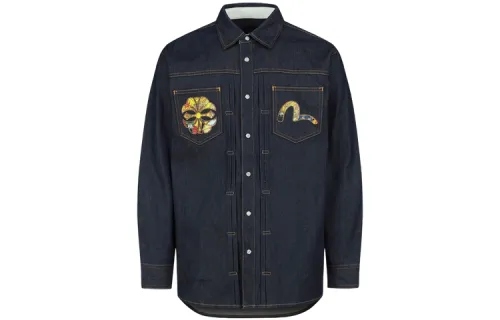 EVISU Shirts Men's Denim Blue Lapel Moderate Denim
