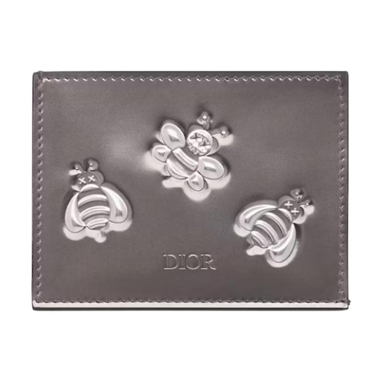 DIOR KAWS Collaboration Calfskin Card Holder Men's Silver