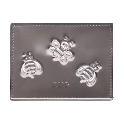 DIOR KAWS Collaboration Calfskin Card Holder Men's Silver