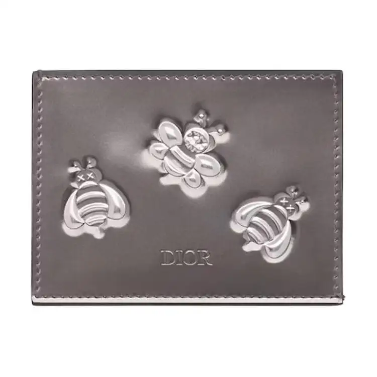 DIOR KAWS Collaboration Calfskin Card Holder Men's Silver