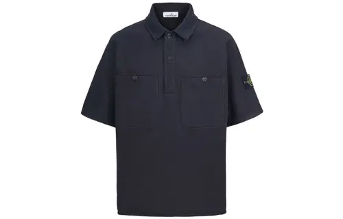 STONE ISLAND Polo Shirts Men's Black Polo Collar Moderate Straight Fit