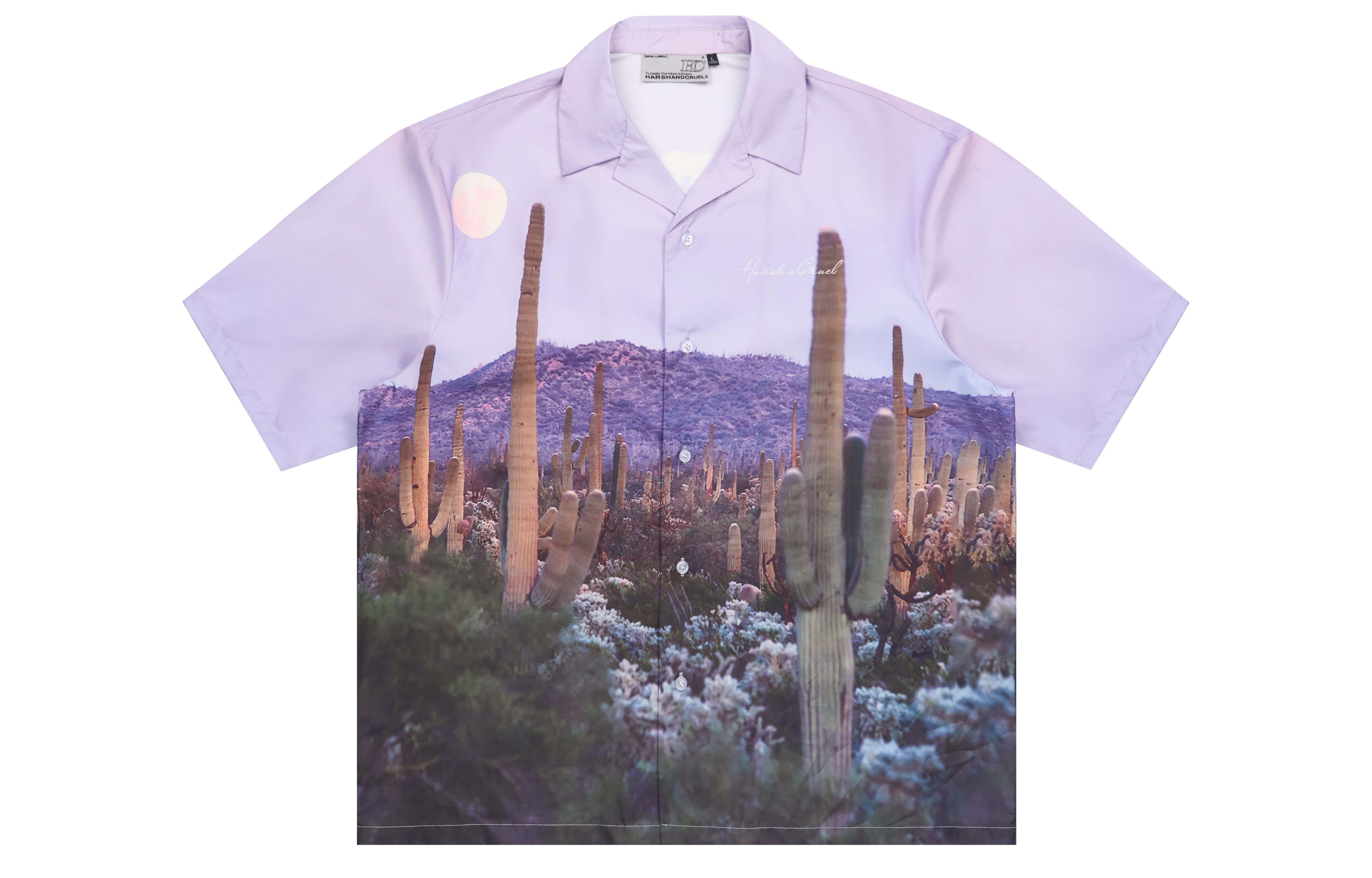 HARSH AND CRUEL SS23 American retro street lettering sunset cactus photography print short-sleeved shirt for men and women, same style, color