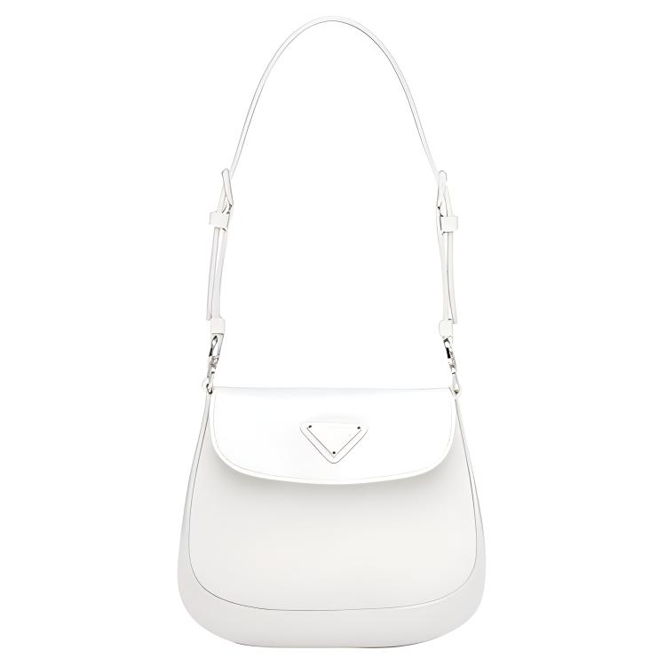 PRADA Cleo Adjustable Strap Shiny Leather Crossbody Bag, Shoulder Bag Mini Women's White