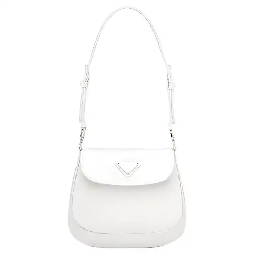 PRADA Cleo Adjustable Strap Shiny Leather Crossbody Bag, Shoulder Bag Mini Women's White