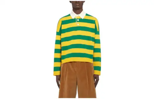 GUCCI Polo Shirts Men's Green Polo Collar Moderate Straight Fit