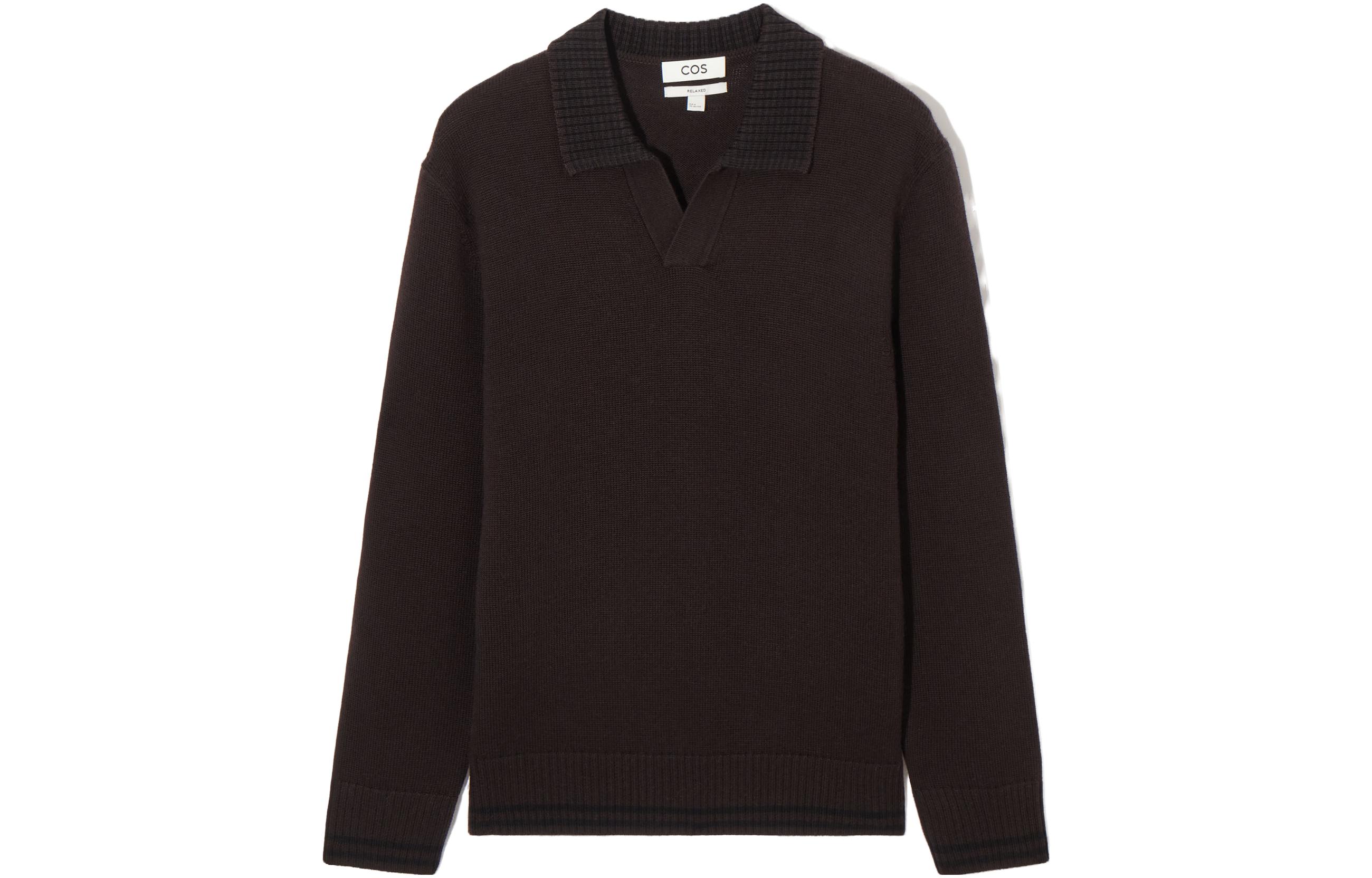 COS Polo Shirts Men's Dark Brown Polo Collar Moderate Straight Fit