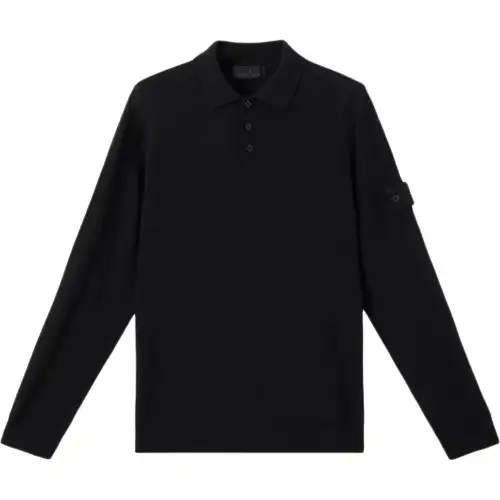 STONE ISLAND Logo Patch Long Sleeved Polo Shirt