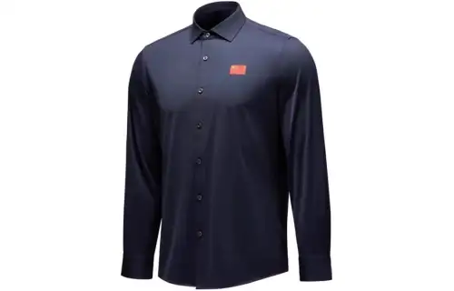 Anta China National Team Solid Color Casual Square Collar Breathable Long Sleeve Shirt Men's Legend Blue