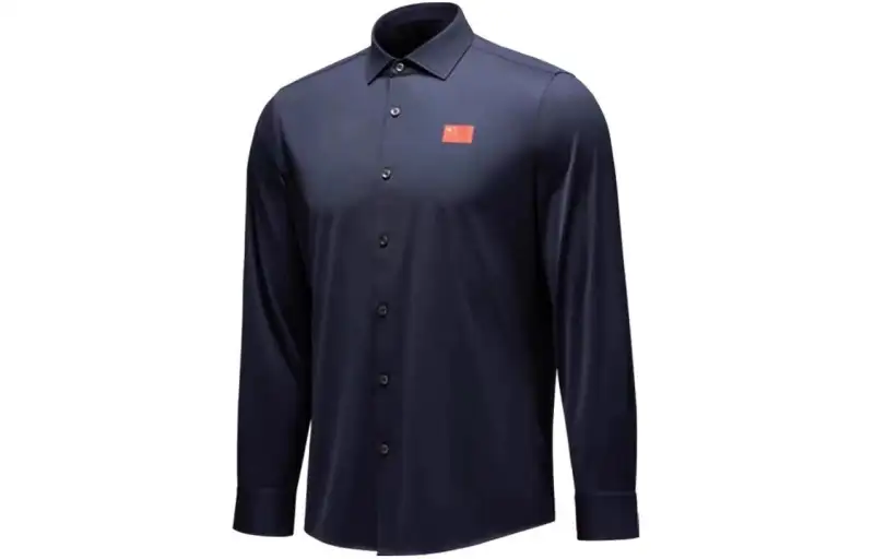 Anta China National Team Solid Color Casual Square Collar Breathable Long Sleeve Shirt Men's Legend Blue