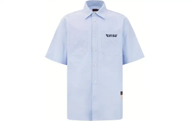 EVISU Shirts Men's Blue Polo Collar Moderate Other