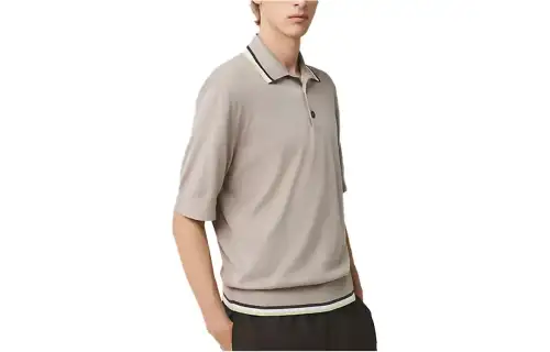 HERMES Polo Shirts Men's Gray Polo Collar Moderate Straight Fit