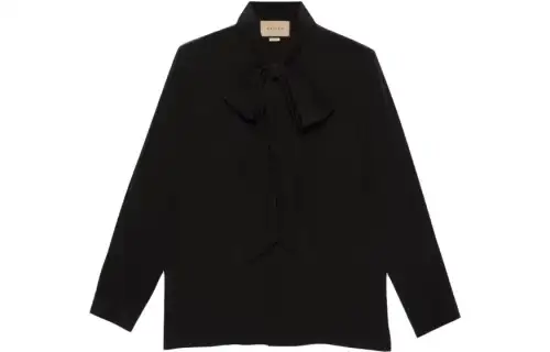 GUCCI Shirts Men's Black Ribbon Collar Moderate Other