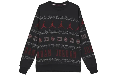 Jordan Essentials Holiday Logo Print Crew Neck Fleece Lined Casual Long Sleeved Sweatshirt Men's Black