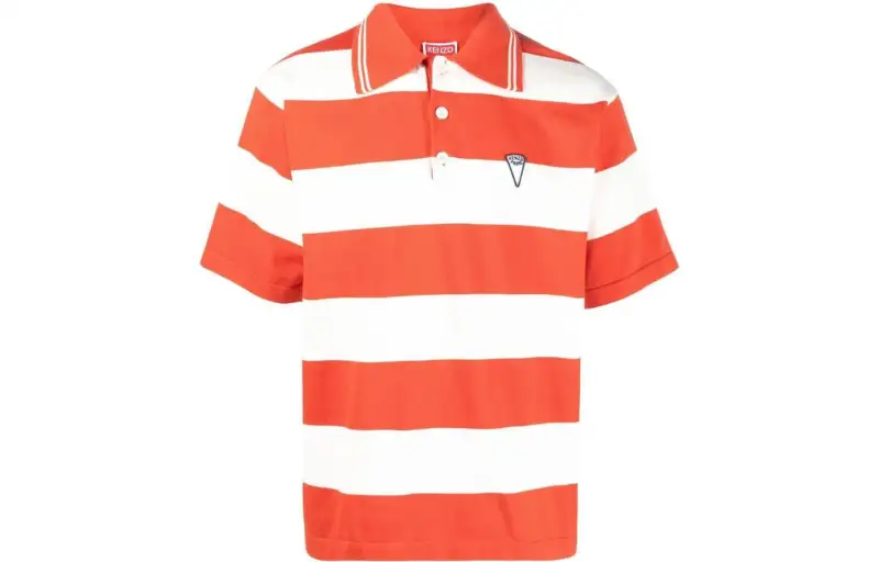 KENZO Logo Patch Short Sleeved Striped Polo Shirt