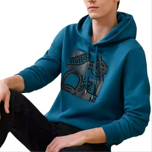 HERMES Sweatshirts Men's Blue Hooded Moderate Regular
