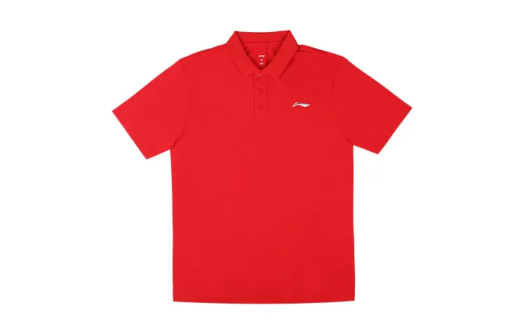Li Ning Polo Shirts Men's Red Polo Collar Thin Straight Fit