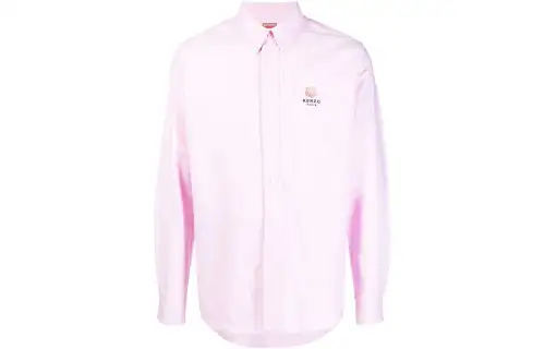 KENZO Boke Flower Series Shirts Men's Pink Polo Collar Moderate Shirt