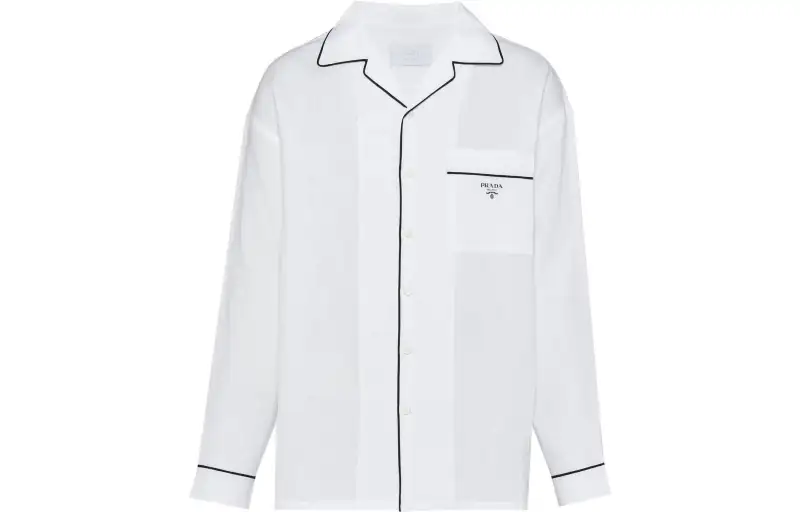 PRADA Shirts Men's White Stand Collar Moderate