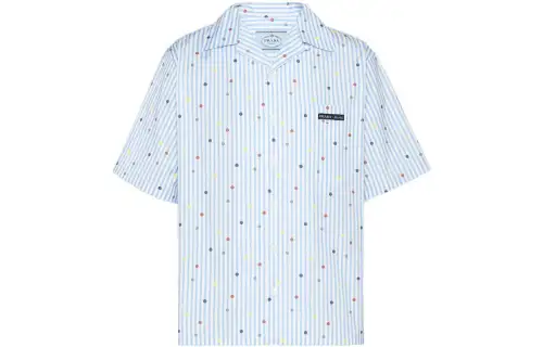 PRADA Shirts Men's Blue Cuban Collar Moderate Shirt
