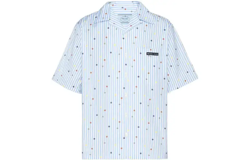 PRADA Shirts Men's Blue Cuban Collar Moderate Shirt