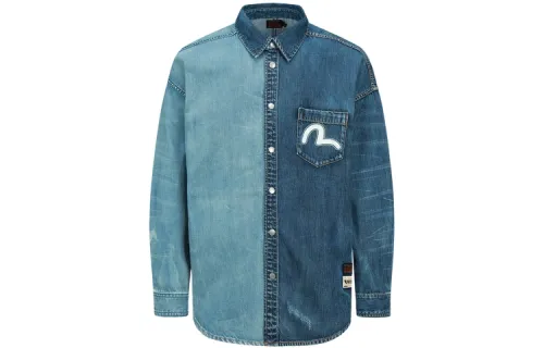 EVISU Shirts Men's Denim Blue Polo Collar Moderate Other