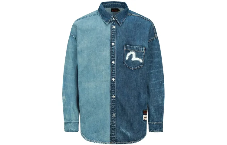 EVISU Shirts Men's Denim Blue Polo Collar Moderate Other