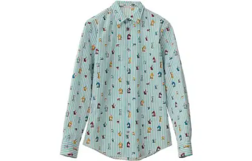 HERMES Shirts Men's Light Blue Lapel Moderate Other