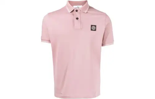 STONE ISLAND Polo Shirts Men's Pink Polo Collar Moderate Straight Fit