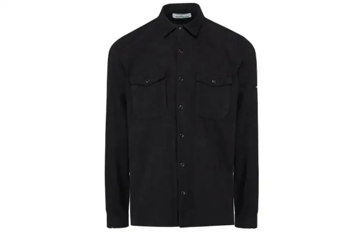 STONE ISLAND Shirts Men's Black Square Collar Moderate Other