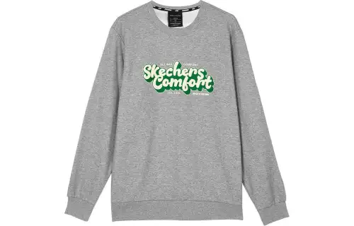 Skechers Letter Print Fleece Lined Thermal Knitted Fabric Pullover Sweatshirt Unisex Medium Heather Gray