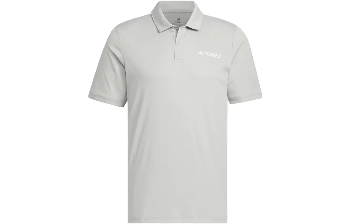 Adidas Polo Shirts Men's Metallic Gray Polo Collar Moderate Straight Fit