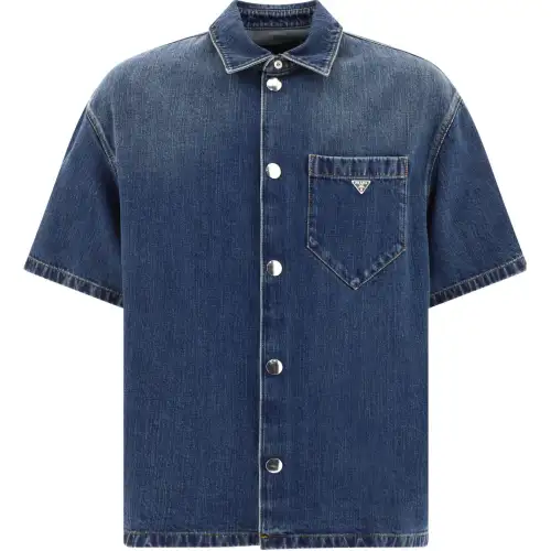 PRADA Shirts Men's Marine Blue Lapel Moderate Denim