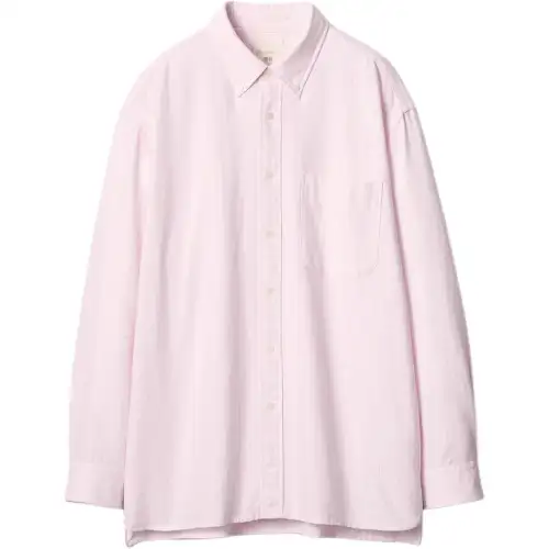 UNIQLO x JW Anderson joint model SS25 pinstripe logo pattern spacious long-sleeved shirt, same style for men and women, pink