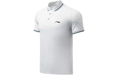 Li Ning Fitness Series Polo Shirts Men's White Polo Collar Moderate Straight Fit
