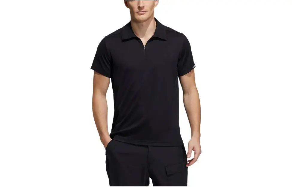 Adidas Polo Shirts Men's Black Polo Collar Moderate Straight Fit