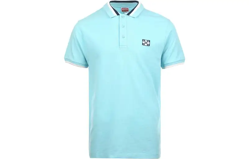 KENZO Polo Shirts Men's Light Blue Polo Collar Moderate Straight Fit