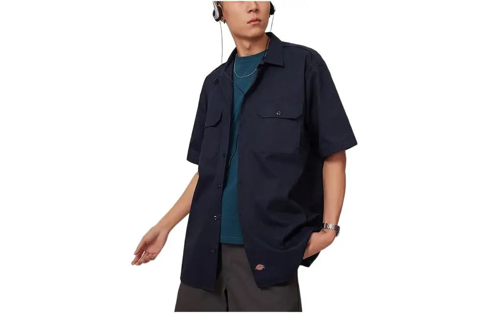 Dickies Shirts Men's Black Lapel Moderate Workwear