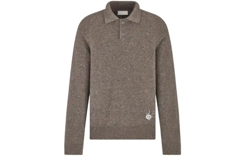 DIOR Polo Shirts Men's Brown Polo Collar Moderate Straight Fit