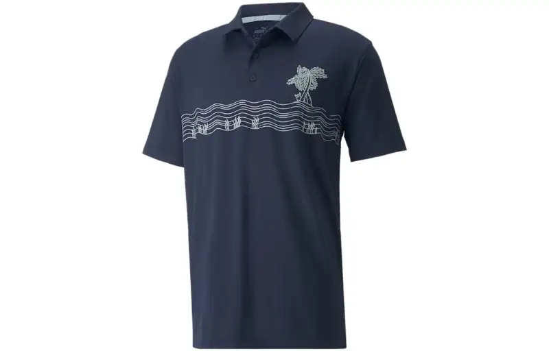PUMA Polo Shirts Men's Marine Blue Polo Collar Moderate Straight Fit