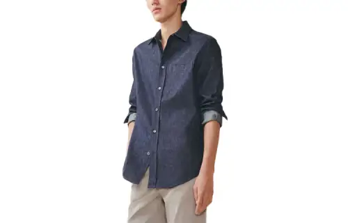 HERMES Shirts Men's Blue Pointed Collar Moderate