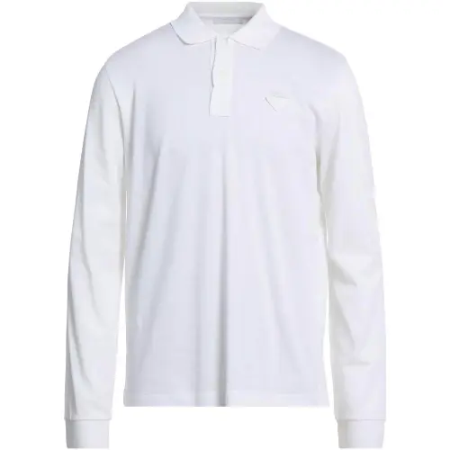 PRADA Polo Shirts Men's White Polo Collar Moderate Straight Fit