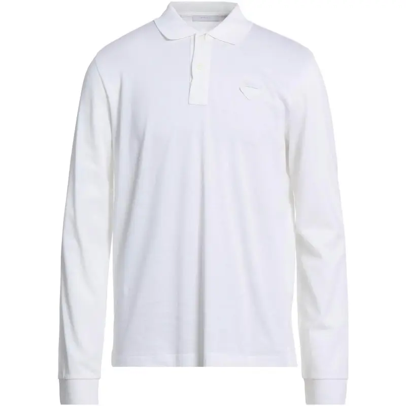 PRADA Polo Shirts Men's White Polo Collar Moderate Straight Fit