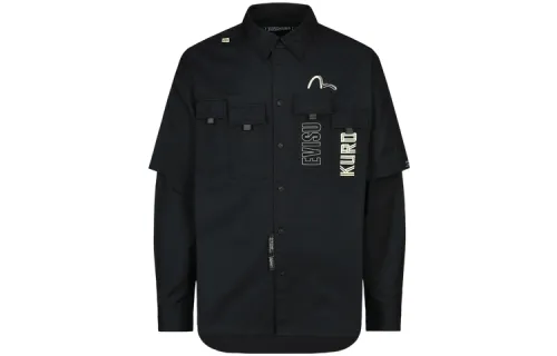 EVISU Shirts Men's Black Polo Collar Moderate Workwear