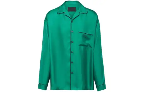 PRADA Shirts Men's Green Cuban Collar Moderate